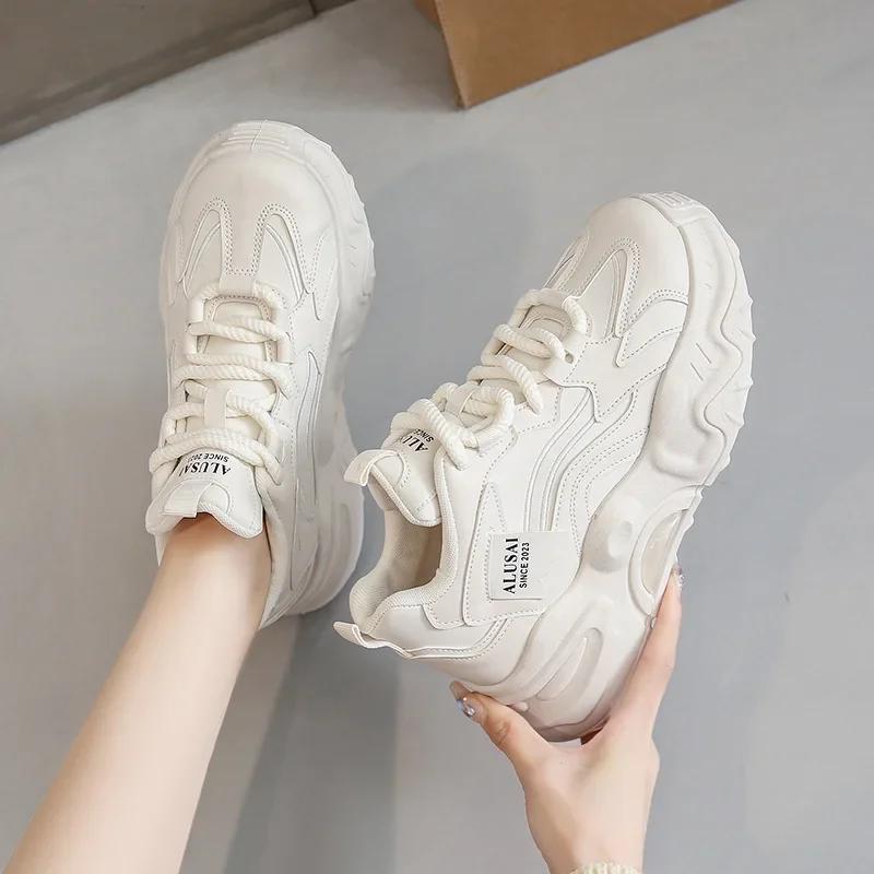 GOOHOJIO Patent Leather Women Chunky Sneakers Spring Casual Thick Bottom Vulcanized Shoes Ladies Breathable Mesh Sneaker Female