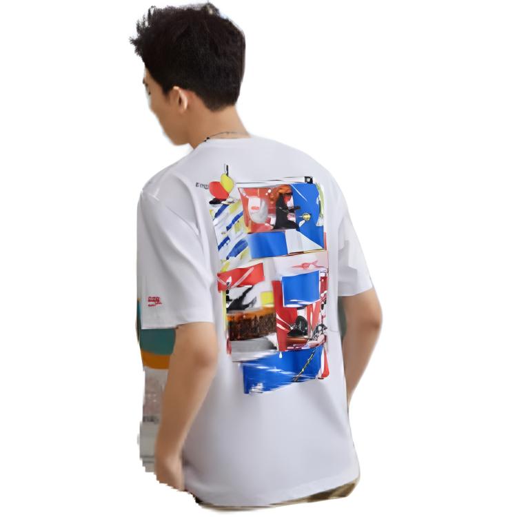 Li Ning Table Tennis Sport Printed Short Sleeve T-Shirt Men Tops Standard-White AHSRC03-1