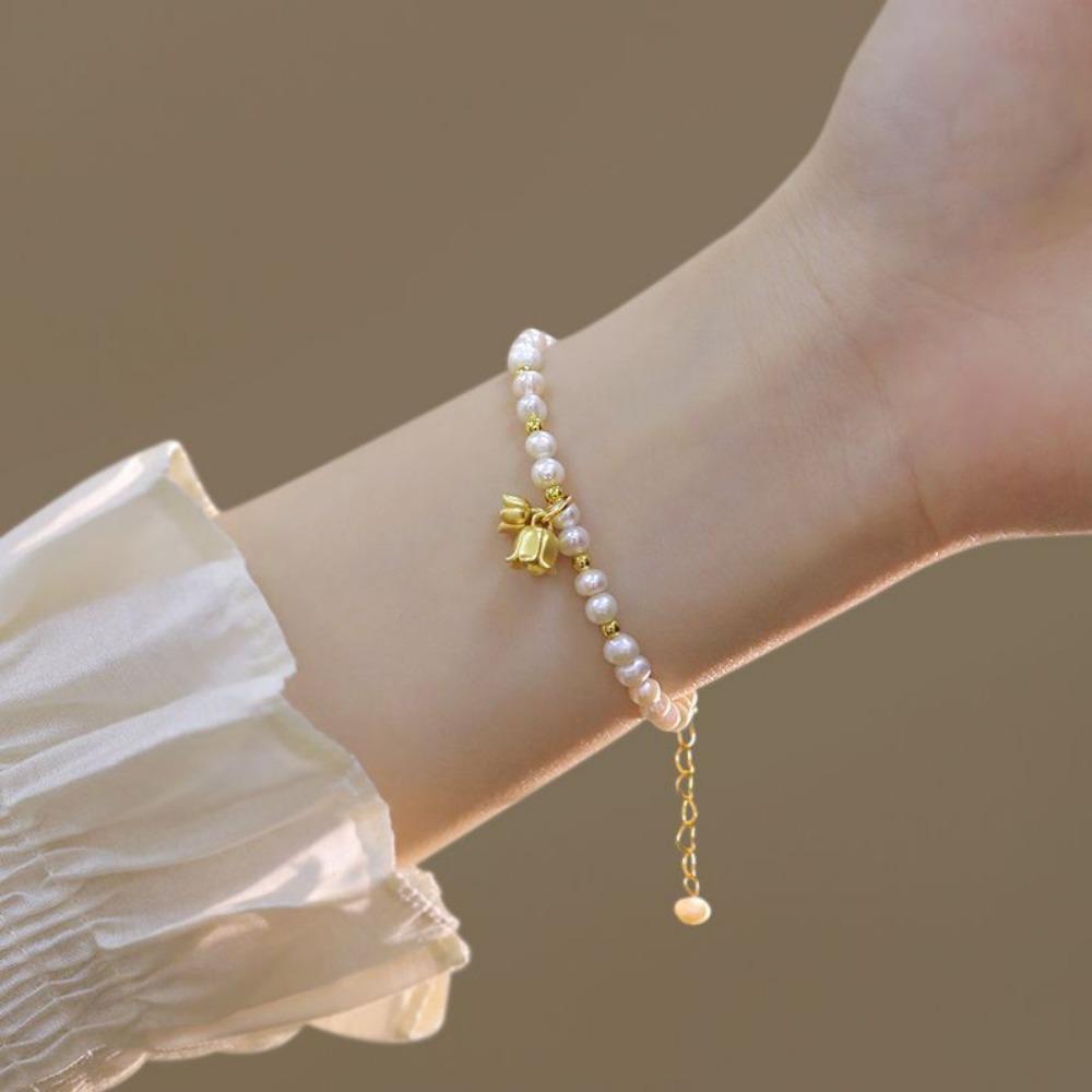 Baroque Natural Freshwater Pearl Beaded Bracelet Women's High-end Sense Light Luxury Niche Design Sense Versatile Jewelry