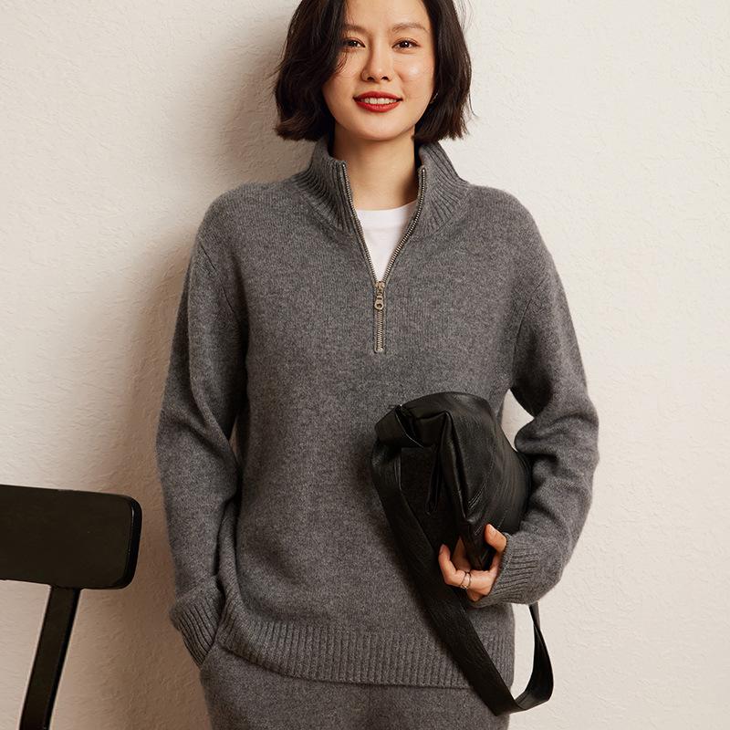 Women's Cashmere Half-Zip Hoodie Sweater - 2024 Autumn/Winter Collection