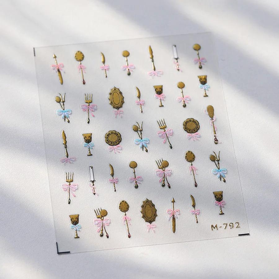 Cute Animals Bear Dog Cake Sweet Cherry Grid Bowknot Star Line Fruit Relief Self Adhesive Nail Art Stickers 5D Manicure Decals