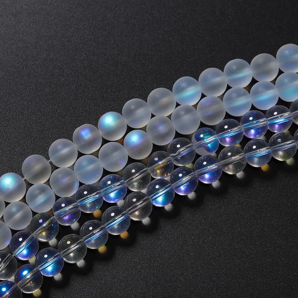 20/50 Stück 8/10mm Matt Weiße Glasperlen Transparent AB Farbe Abstandshalter Lose Perlen für Armband Halskette Schmuckherstellung Zubehör