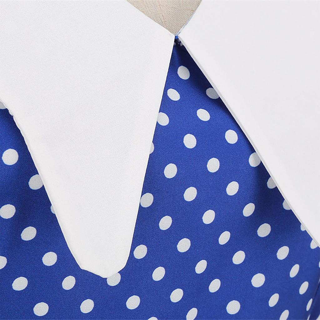 Women's Vintage Long Sleeve Polka Dots 1950s Housewife Party Ball Dress