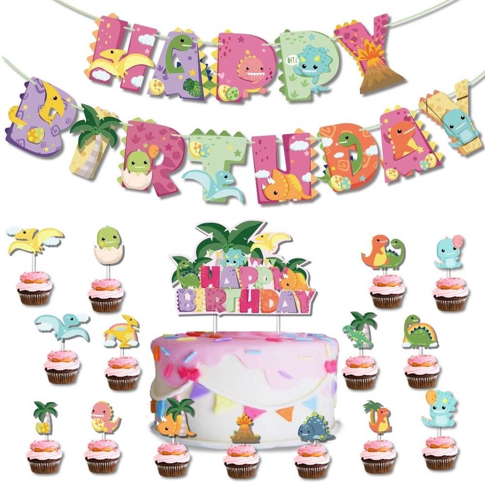 3D Rosa Dinosaurier Ballon Set Geburtstag Party Banner Kuchen Einsetzen Dinosaurier Ballon Party Dekoration Lieferungen