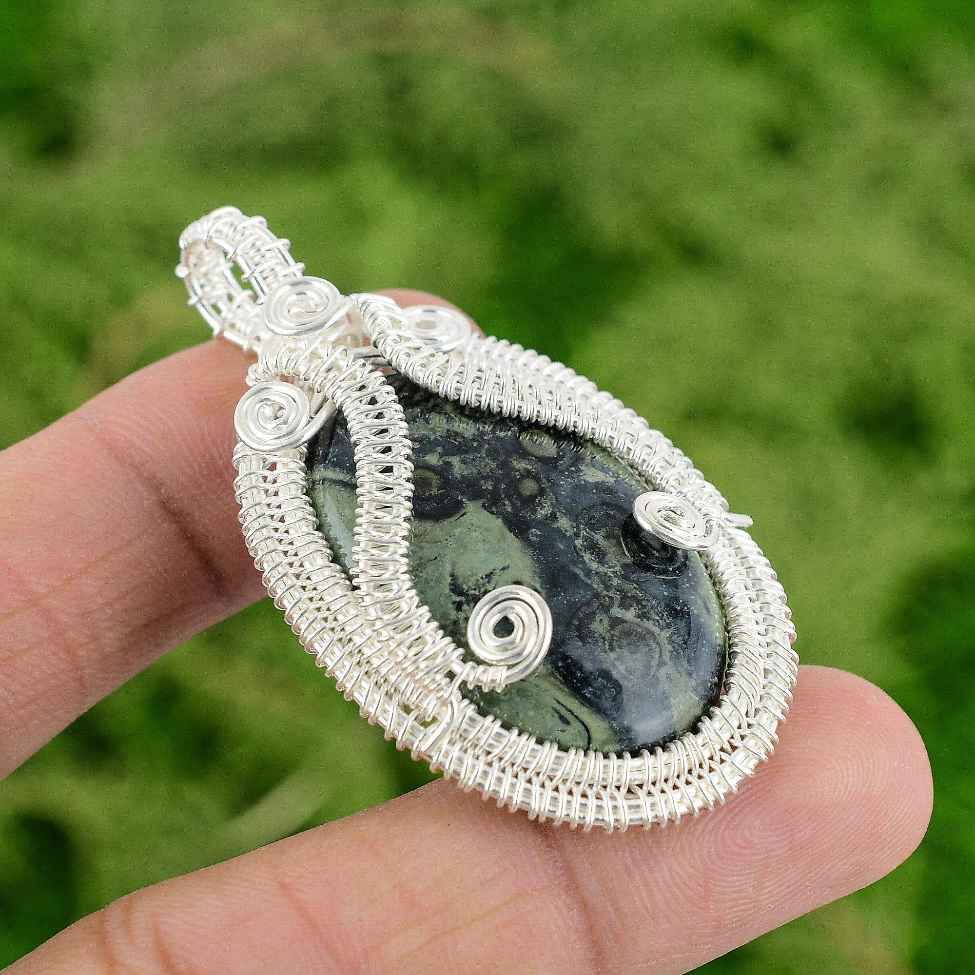 

Sterling Silver Kambaba Jasper Gemstone Wedding Wire Wrapping Pendant Jewelry