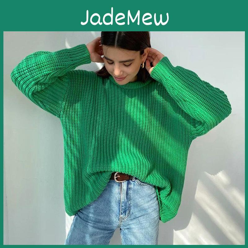 Womens And Winter Autumn Loose Round Neck Solid Colour Long Sleeve Knitted Sweater