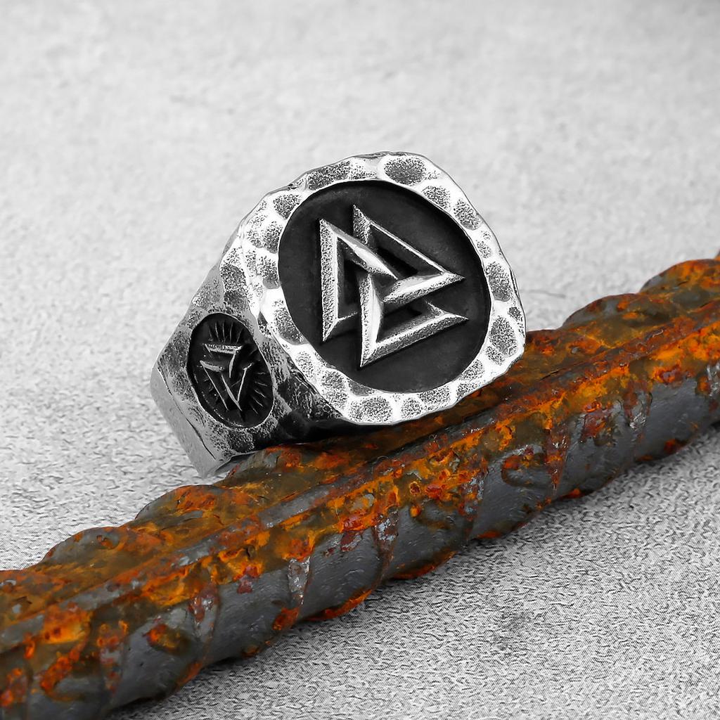 Vintage Nordic Valknut Ring Stainless Steel Viking Celtic Knot Ring Norse Compass Amulet Jewelry For Men