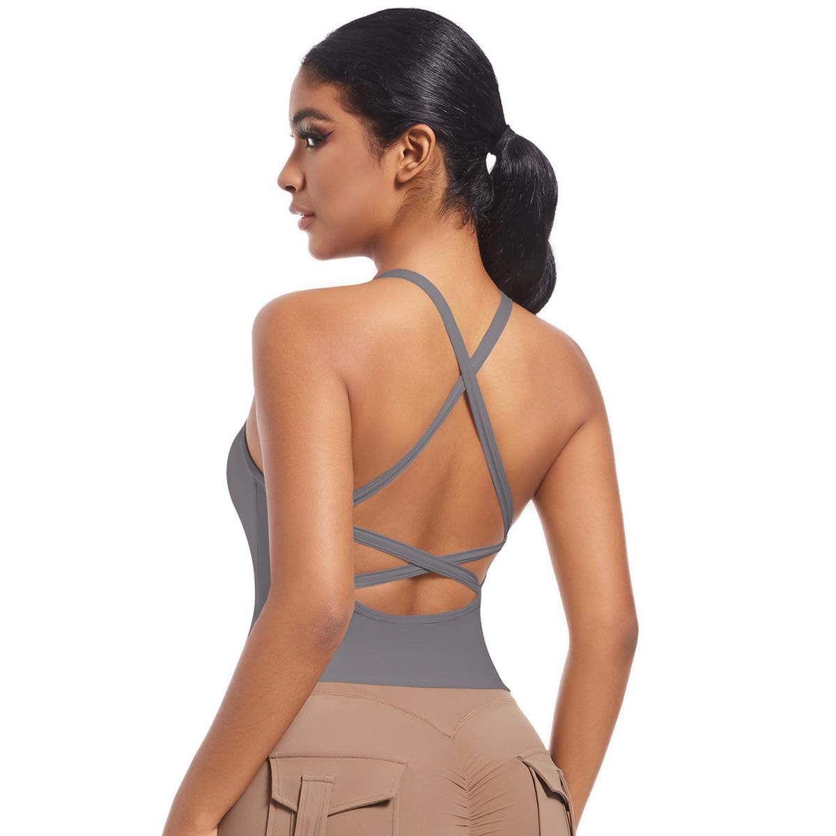 

Двусторонний нейлоновый однотонный цветной спортивный комплект с перекрестными бретелями сзади, нижнее белье для бега, фитнеса, йоги, жилетки, топы для женщин XL