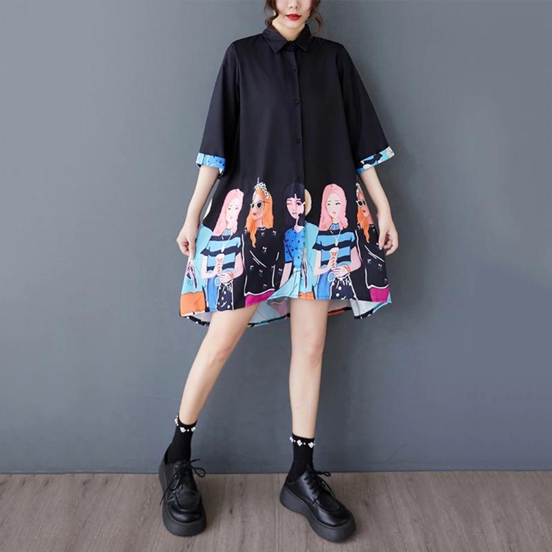 Xitao Bedrucktes einreihiges lockeres Damenkleid ZMY1218