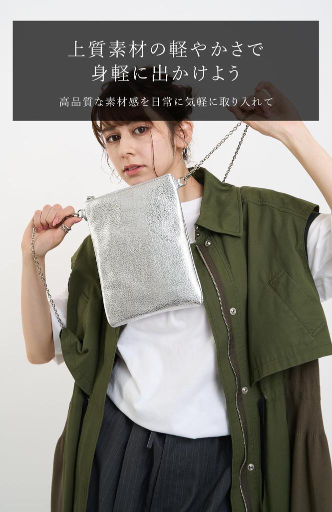 [Salon de Alphard] Women's Genuine Leather Shoulder Bag, Made in Japan, Lightweight and Easy to Use, Mini Pochette, Solid Leather Mini Bag with Chain