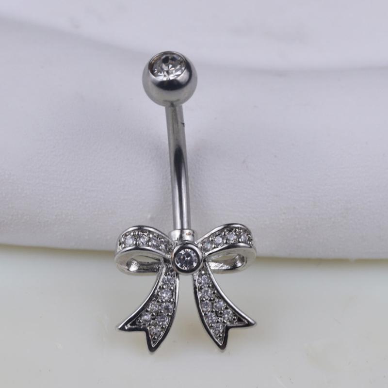 Fashion Bowknot Heart Navel Rings For Women Sexy Belly Button Nail Body Piercings Jewelry Stainless Steel Belly Button Ring Gift