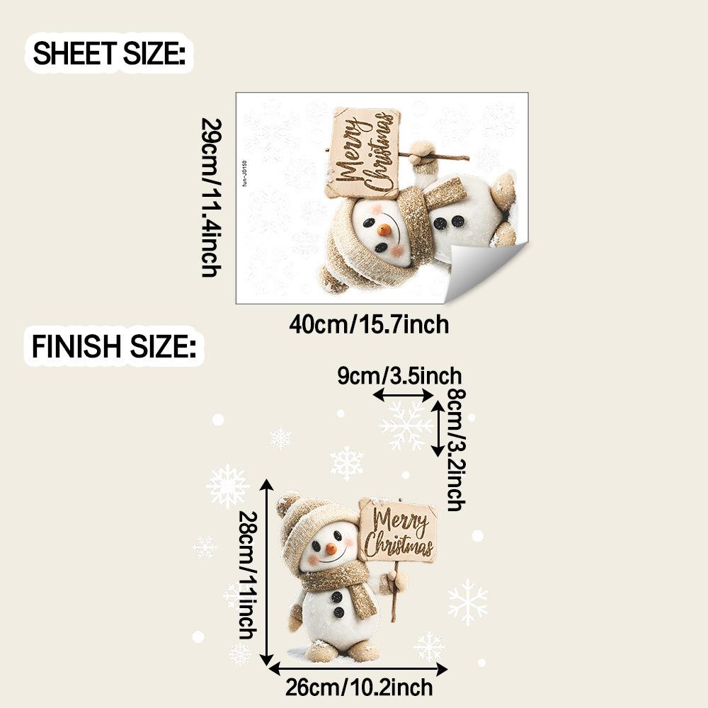 

Мультяшные милые снеговики, держащие деревянные таблички, и двери и окна из стекла со снежинками, наклейки для украшения дома