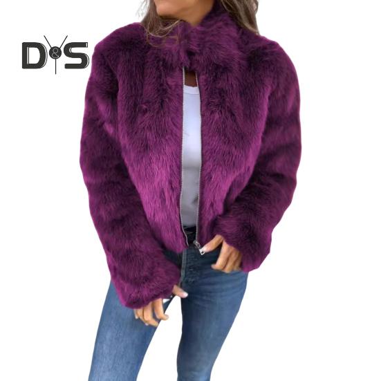 

Зимняя женская куртка из искусственного меха лисы с высоким воротником, уютная куртка на молнии, однотонная, для холодной погоды, знаменитая верхняя одежда для отдыха на открытом воздухе S фиолетовый