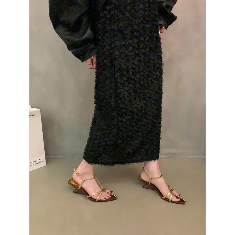 Fashion Women Fashion Sandals Thin Low Heels Pointed Open Toe Ankle Strap Dress Shoes Solid Color Summer Ladies Thin Low Heels Sandals