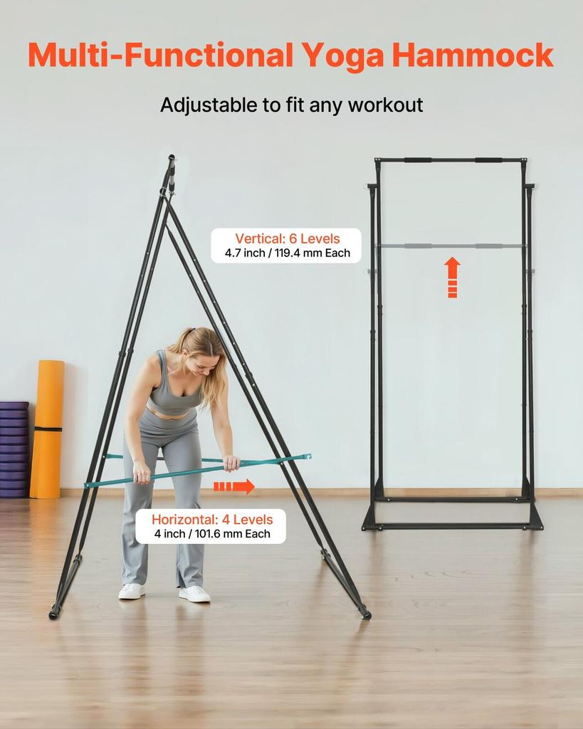 Yoga-Ständerrahmen, Maximale Belastung 200 kg Schwingständer, Dreieckige Struktur Aerial Rig, Aerial Silk Ständer mit EVA-Schaumstoff & 6m Yoga-Hängematte, 4-stufig Horizontal