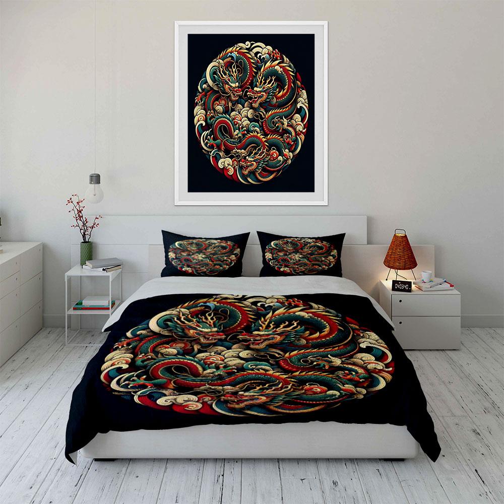 Chinese Dragon Design Set For Decoration Kid'S And Adults' Bedroom Decor, Exquisite Three-Piece Bedding Set Gift