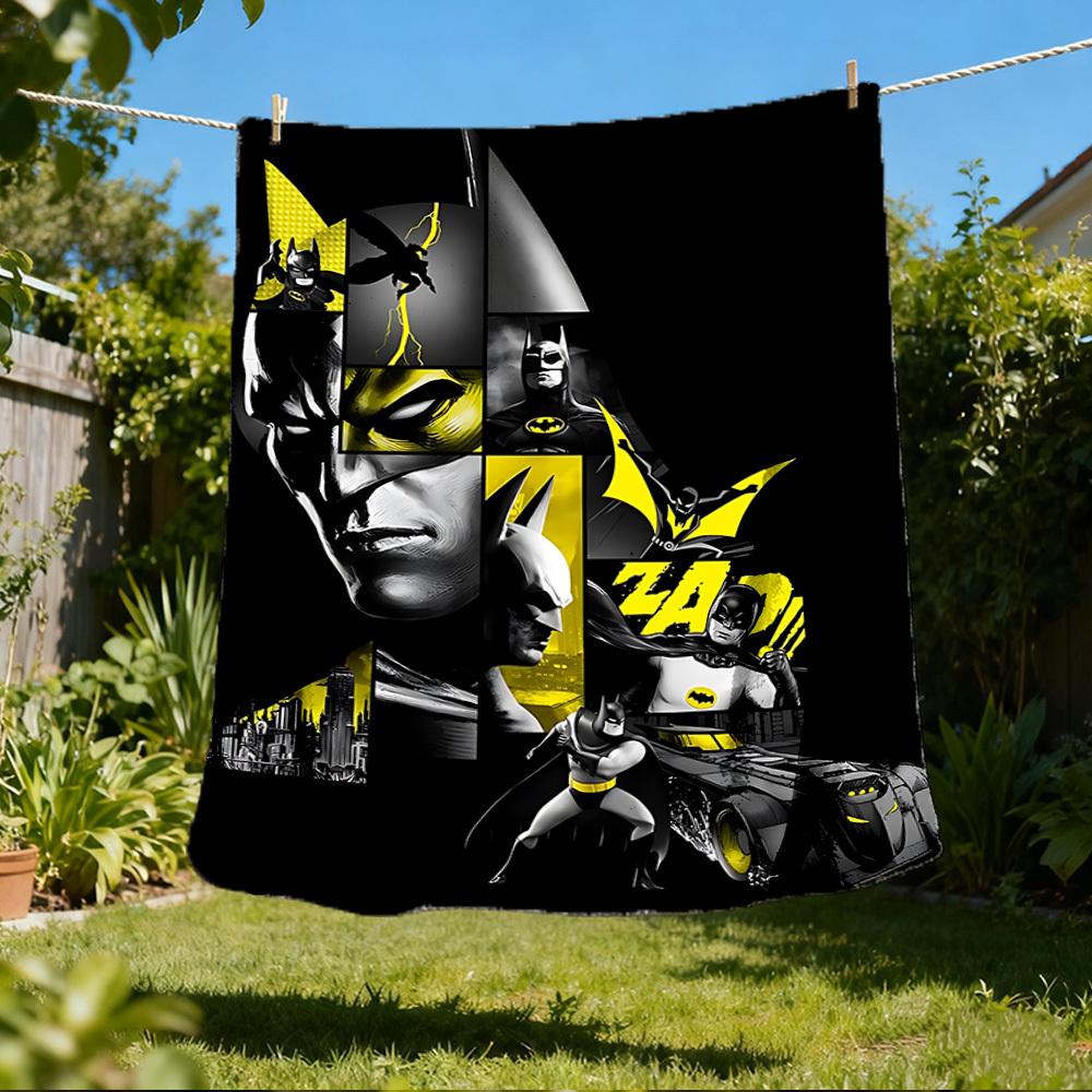 1 шт. Фланелевое покрывало Бэтмен для улицы Мягкое, легкое и теплое для дивана, офисного кресла, кемпинга и путешествий Прочная полиэстеровая ткань 80x120cm