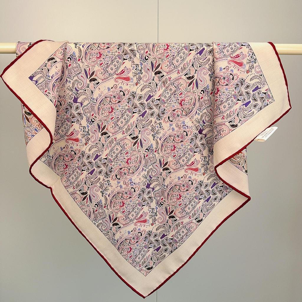 Autumn/Winter Silk Wool Scarf - Mulberry Silk Square with Hand-rolled Edges