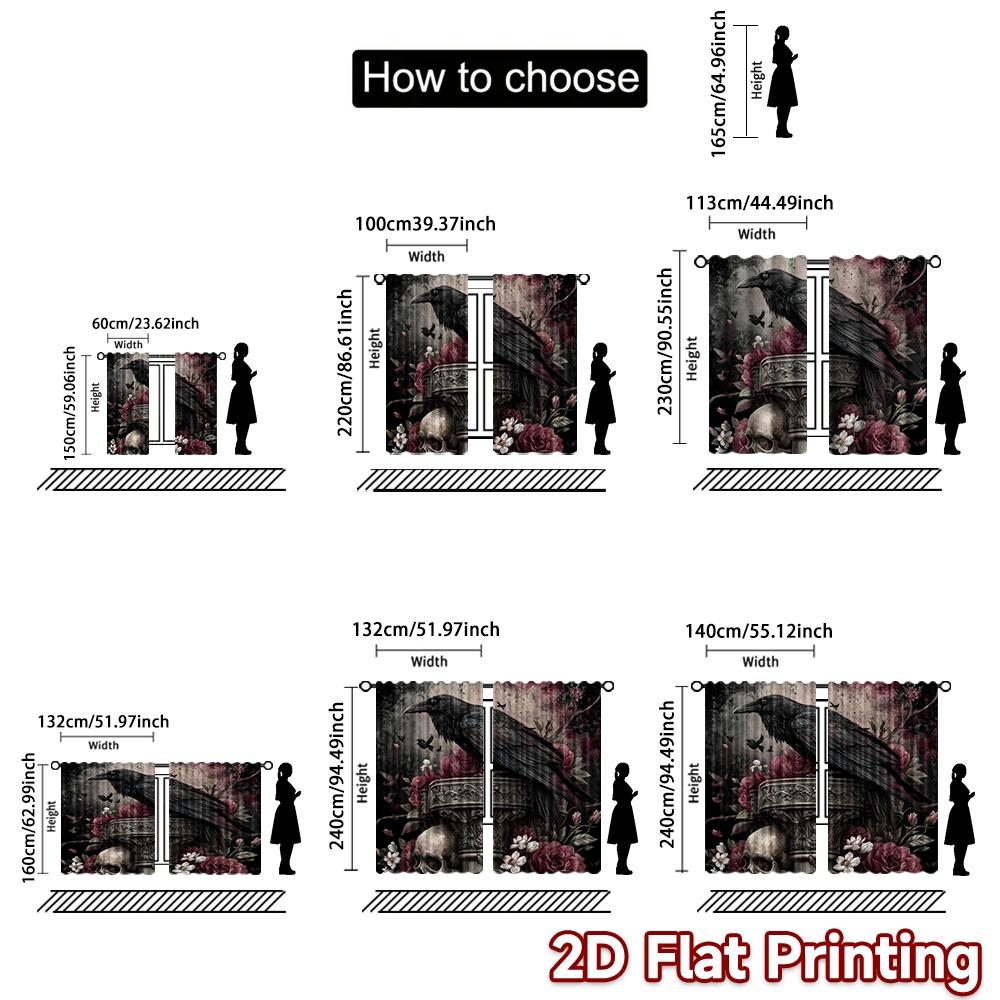 2D flat printing 2pcs Curtain Curtains Halloween Raven and Skull(1) Digital Printed Polyester Drapes Festive Curtains Perfect