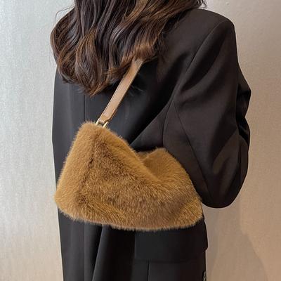 Fashion Plush Shoulder Bag Women's Autumn Winter New Soft Fury Underarm Bags Korean Simple Versatile Handbags Trend