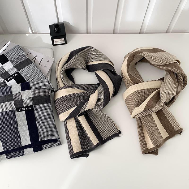 Men's Scarf Autumn and Winter New Versatile Student Plaid Scarf Neck Protection Scarf Thermal Shawl