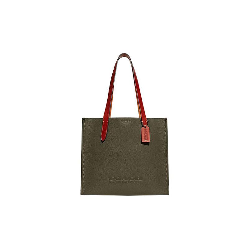

COACH Relay Series 35 Embossed Logo Solid Color Litchi Texture Cowhide Tote Bag Tote Bag Shopping Bag Shoulder Handbag Large Men s Dark Green зелений