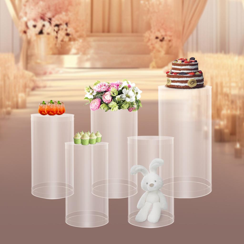 5pcs Crystal-Clear Cylinder Wedding Display Stands, Versatile Acrylic Centerpiece for Table Decor, Modern Dessert Cupcake Risers