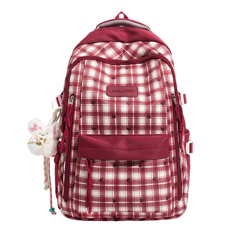 Plaid Schoolbag Large Capacity Lightweight Student Backpack Love Printed Backpack красный