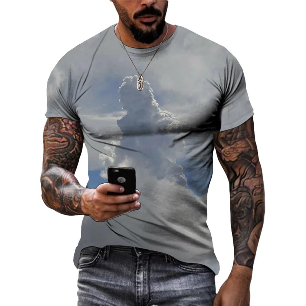 

Летние модные футболки с рисунком благоприятных облаков, мужские повседневные трендовые футболки с круглым вырезом и короткими рукавами с принтом природного пейзажа 6XL