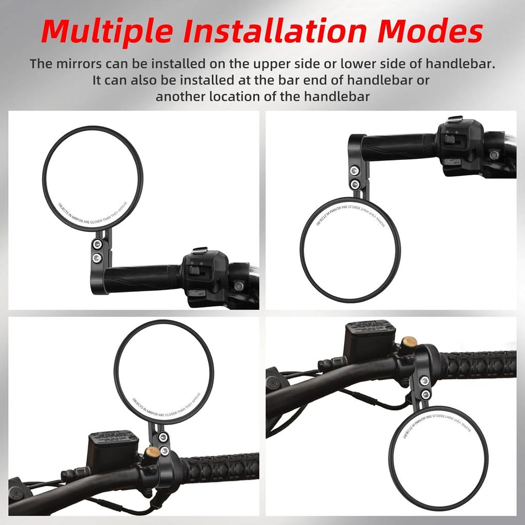 Motorcycle Mirrors for Handlebars, CNC Round Motorcycle Bar end Mirrors for 22 and 25.4mm Handlebar Compatible with Most Motorcycles, E-bike,