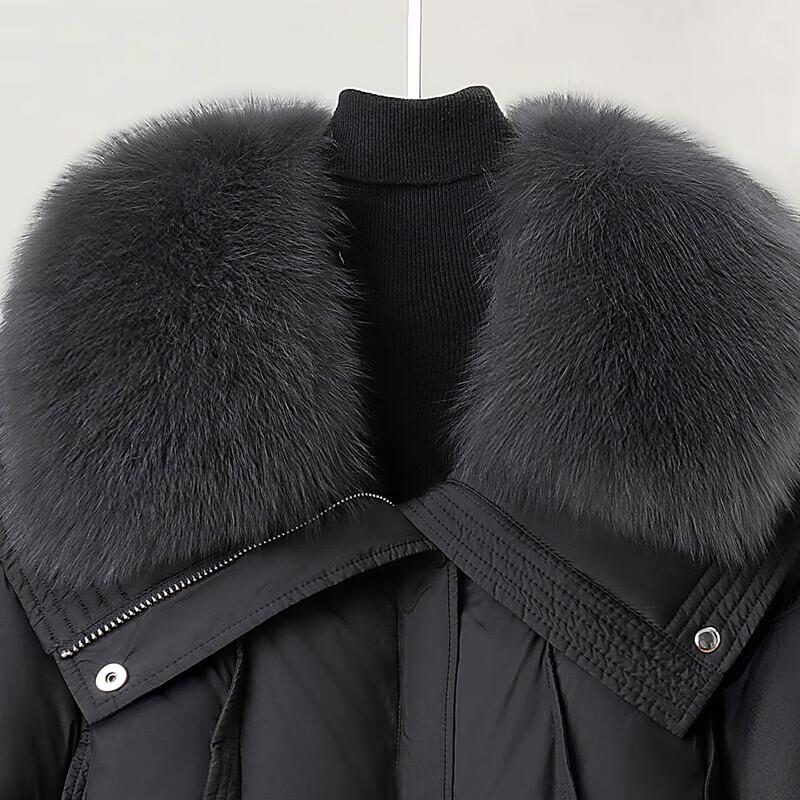 Siboshe Women's 90% Down Lapel Jacket with Large Fur Collar