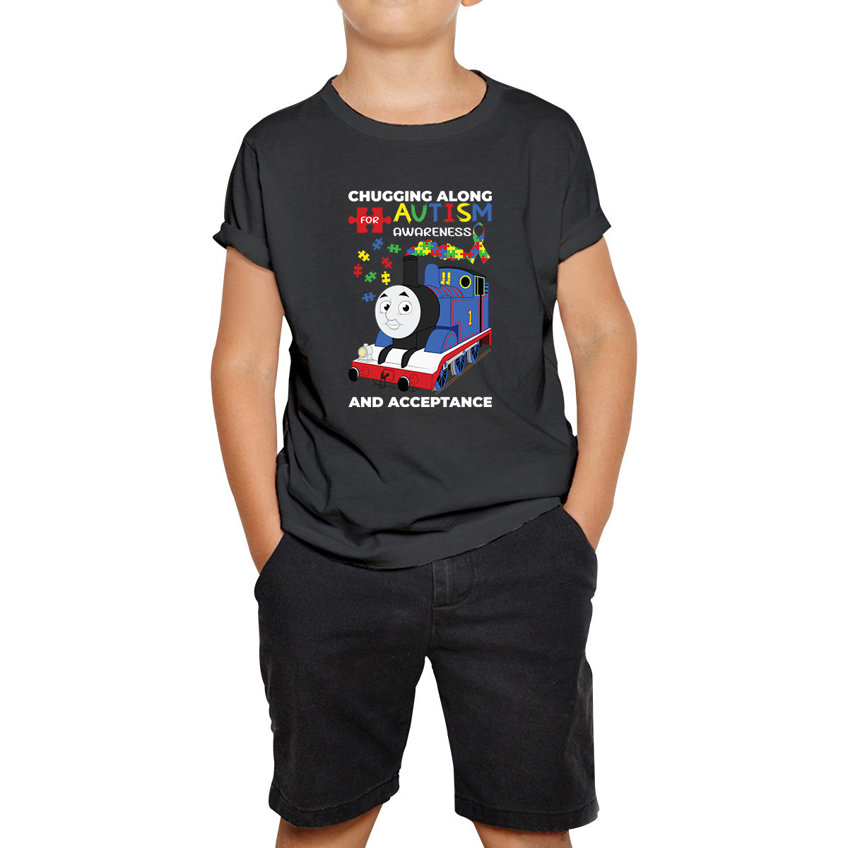 Chugging Along For Autism Awareness And Acceptance Autism Train Puzzle Piece Autism Support Kids T Shirt 130