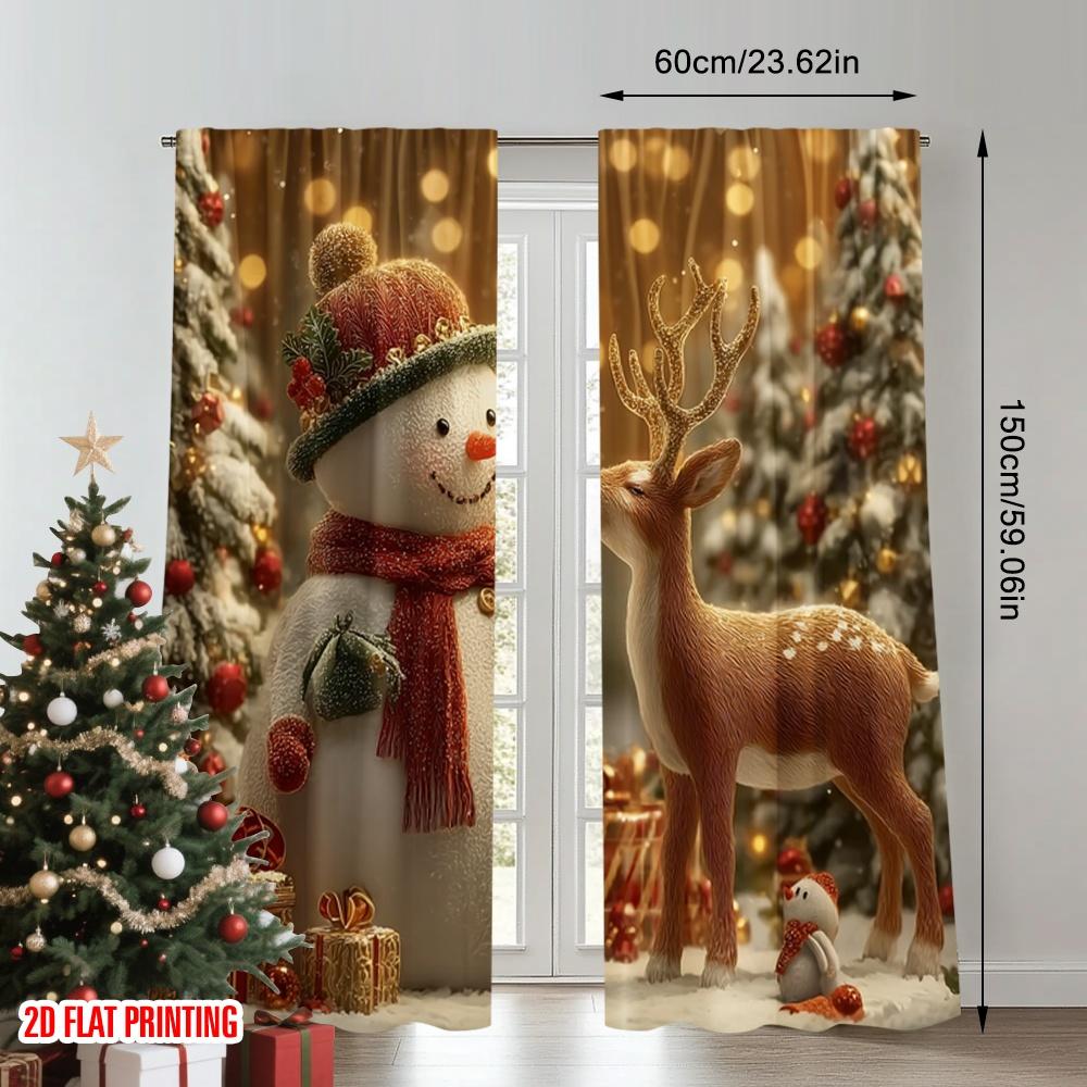 2pcs 2D Flat Printing Christmas Hot Curtains Animal Print Christmas Winter Digital Printed Polyester Drapes Family Party