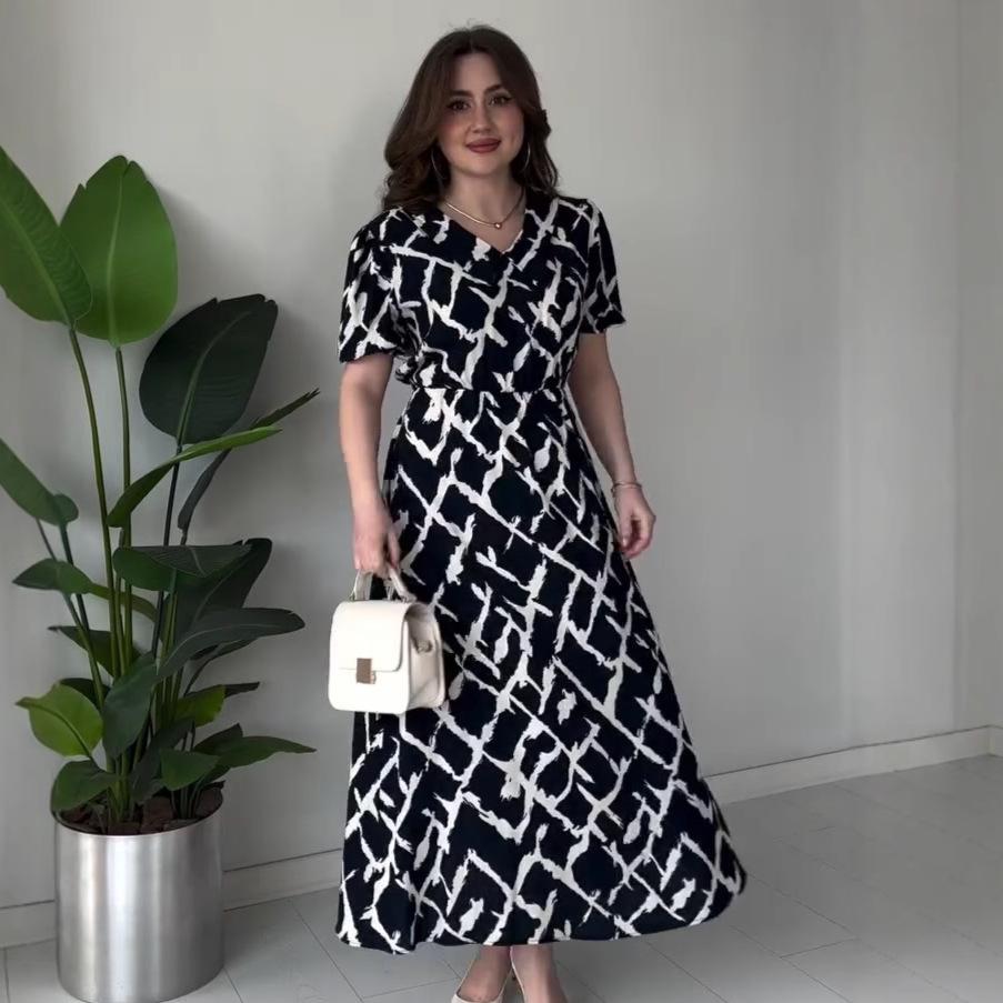 2025 Women s Slimming Plaid Tie-up Casual Dress Medium чёрный