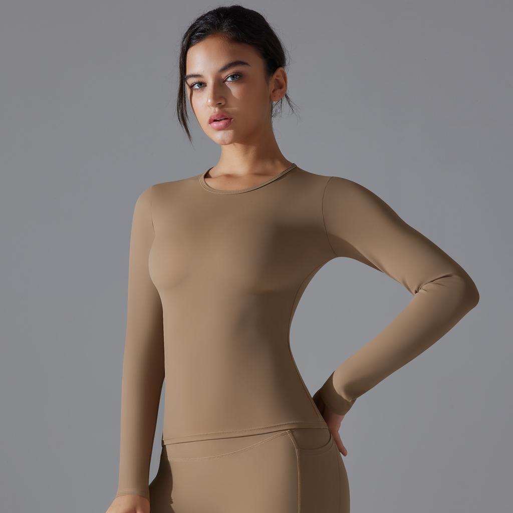 Auroth Long Sleeve Yoga Top Gym Sports Shirts Women Solid Color Running Shirts Slim Stretch Fitness Top