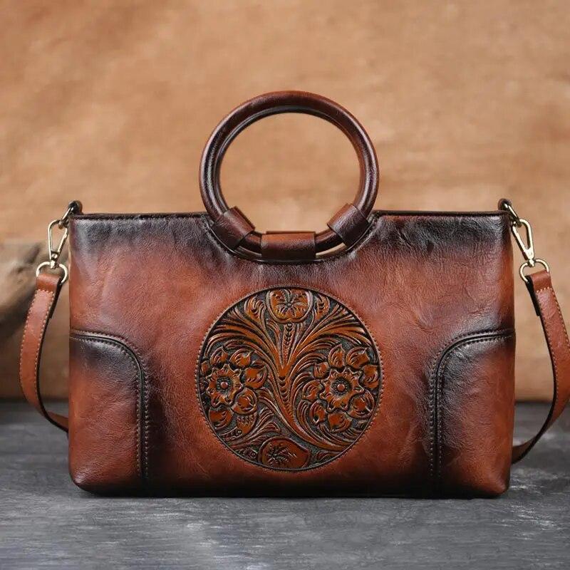 2026 New High Quality Leather Women Handbag Retro Handmade Embossed Shoulder Bag For Women Large Capacity Female Messenger Bags