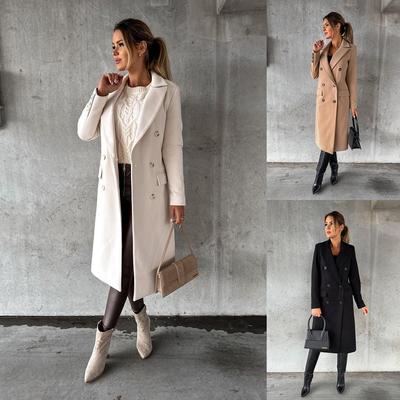 Women's Autumn/Winter Double-Breasted Wool Coat, Simple Long-Sleeved Design