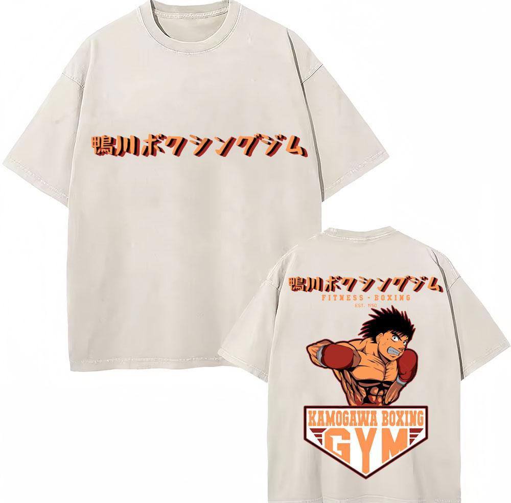 Vintage Gewaschene T-Shirts Anime Hajime No Ippo Kamogawa Boxen Gym Makunouchi KGB T-Shirts Unisex Damen Locker Baumwolle Sommer T-Shirt