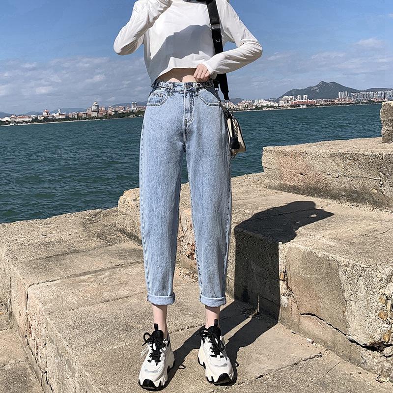 High-waisted Light-colored Jeans Women's Summer Straight Loose and Thin Section Harlan Daddy Carrot Cropped Pants Versatile Bottoms