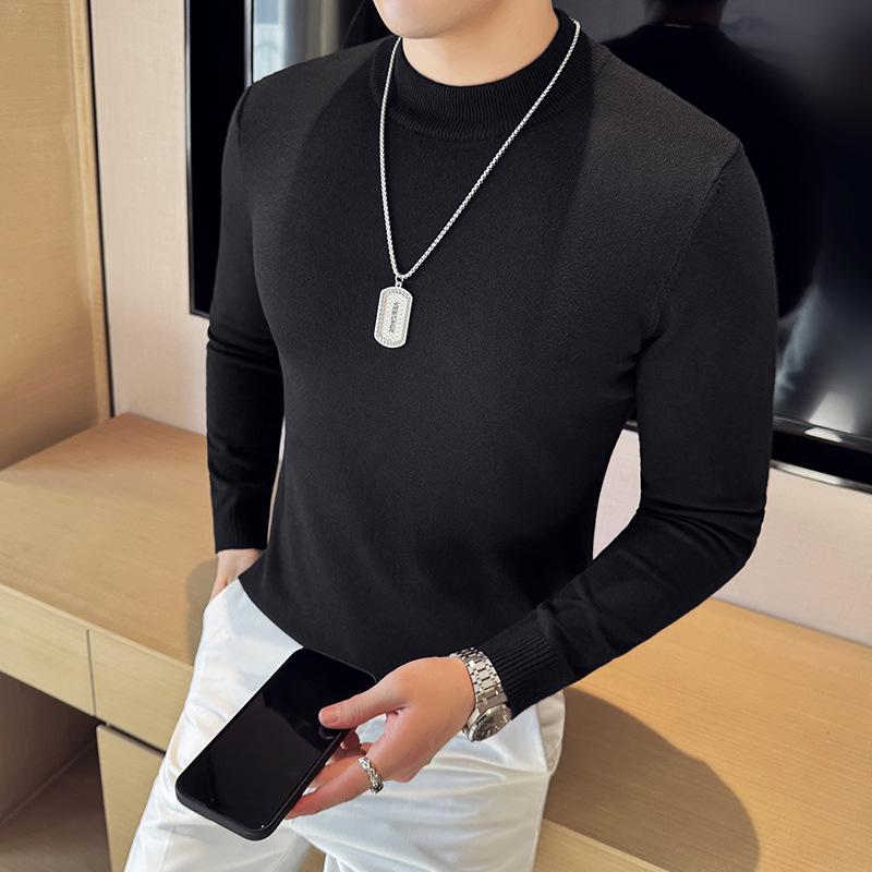 Men s High-Neck Sweater: Luxury Slim Fit Solid Color Knit for Autumn/Winter 2XL чёрный