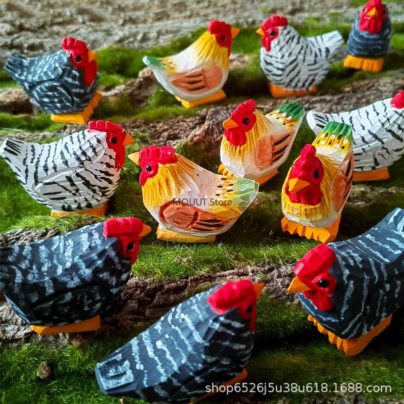 Ręcznie Rzeźbiona Drewniana Figurka Dekoracyjna Statuetka Koguta Wystrój Domu Rzeźba z Drewna Rzeźba Zwierzęca prezent urodzinowy dla przyjaciela rodziny