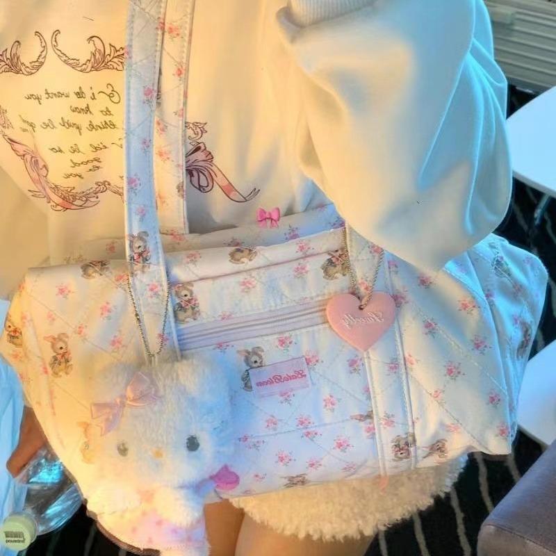 Niche Large-Capacity Short Trip Girl Commuter Student Class Shoulder Tote Bag Floral Fabric