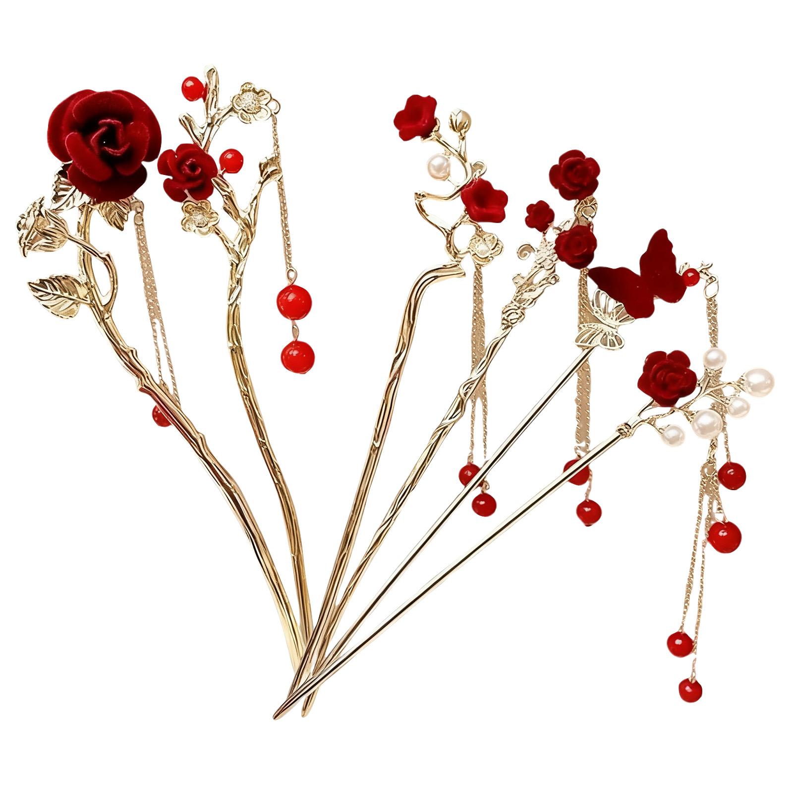 

Шпильки для волосся для жінок, Елегантні шпильки для волосся, Головні убори з квітковими китицями, 6 штук