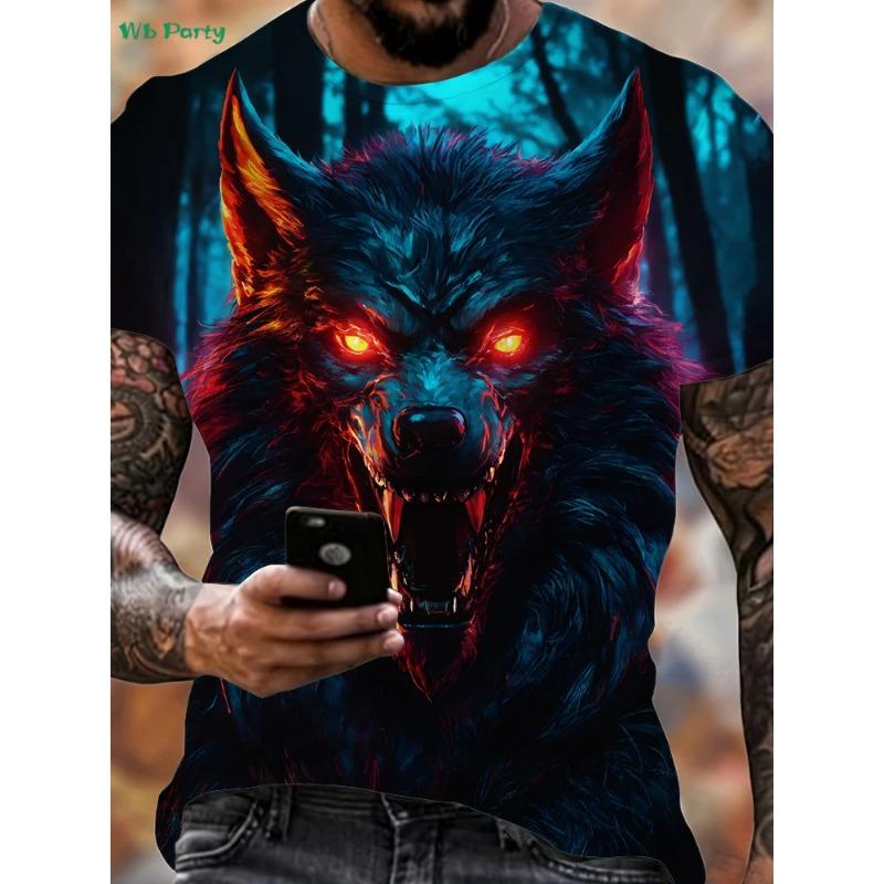 Fashion 3D Wolf Graphic T-Shirt Summer Outdoor Men's Short Sleeved Tee New Trend Round Neck