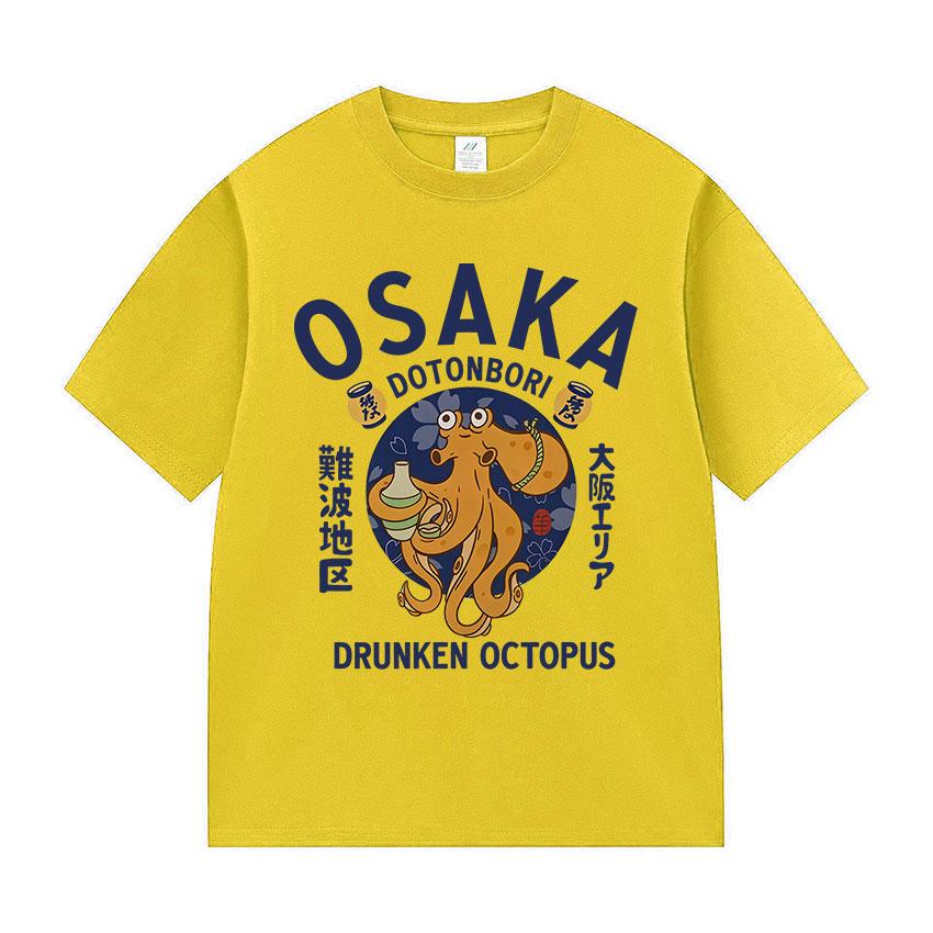 2026 New Japanese Osaka Dotonbori Drunken Octopus Food Lover Funny Graphic Men T Shirt Fashion High Quality Cotton TShirts Tops