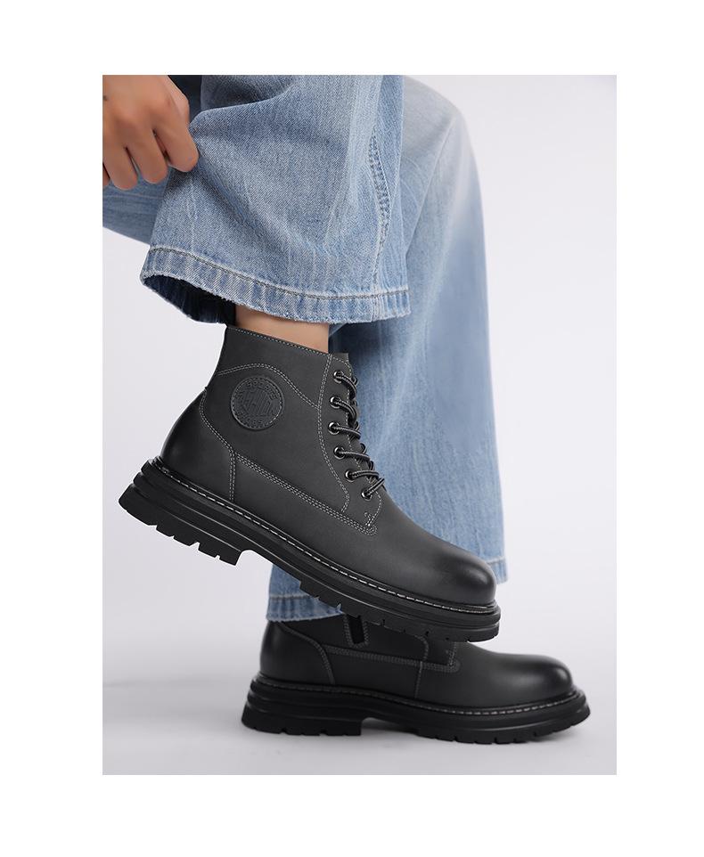 Męskie skórzane buty Martin typu high-top na jesień/zimę 2025: Codzienne, Modne, Przecierane Kolorem, Zwiększające Wysokość Buty Motocyklowe i Robocze