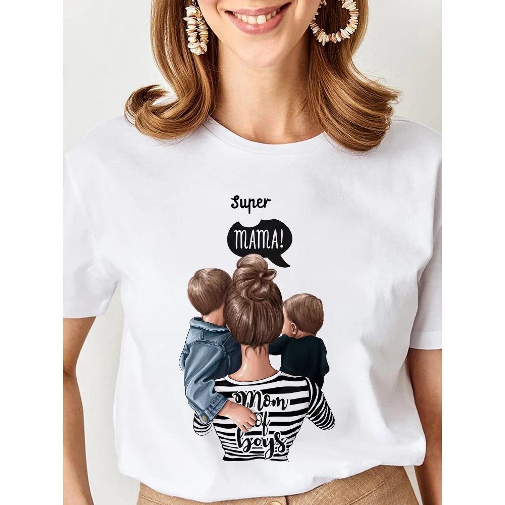 Women Cartoon Super Mom Life Momlife Mama Mother Summer Print T-shirts Top T Shirt Ladies Woman Graphic Female Black Tee T-Shirt