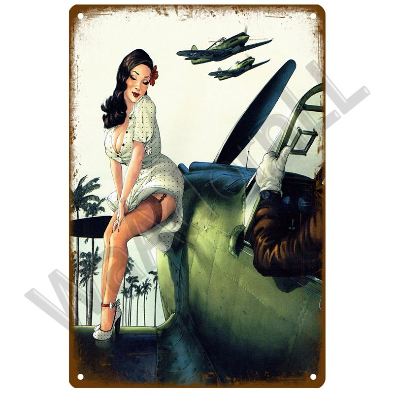 Metalowy Znak Vintage – Dziewczyny Pin-Up Sztuka Rękodzieło Malarstwo, Zabawny Plakat w Stylu Seksownej Damy, Idealny Wystrój Ściany do Pubu, Baru, Domu