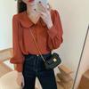 Women's Chiffon Shirt Spring Summer French Retro Puff Sleeve Blouse Top Solid Color S-XL