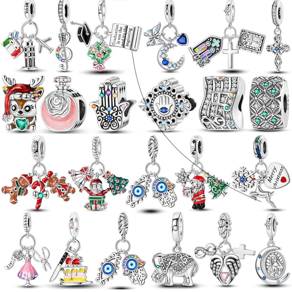 Christmas Charms Bead Copper Cz Zircon Pendants Safety Chain Fit Fashion Original Bracelet Diy Jewelry Gift